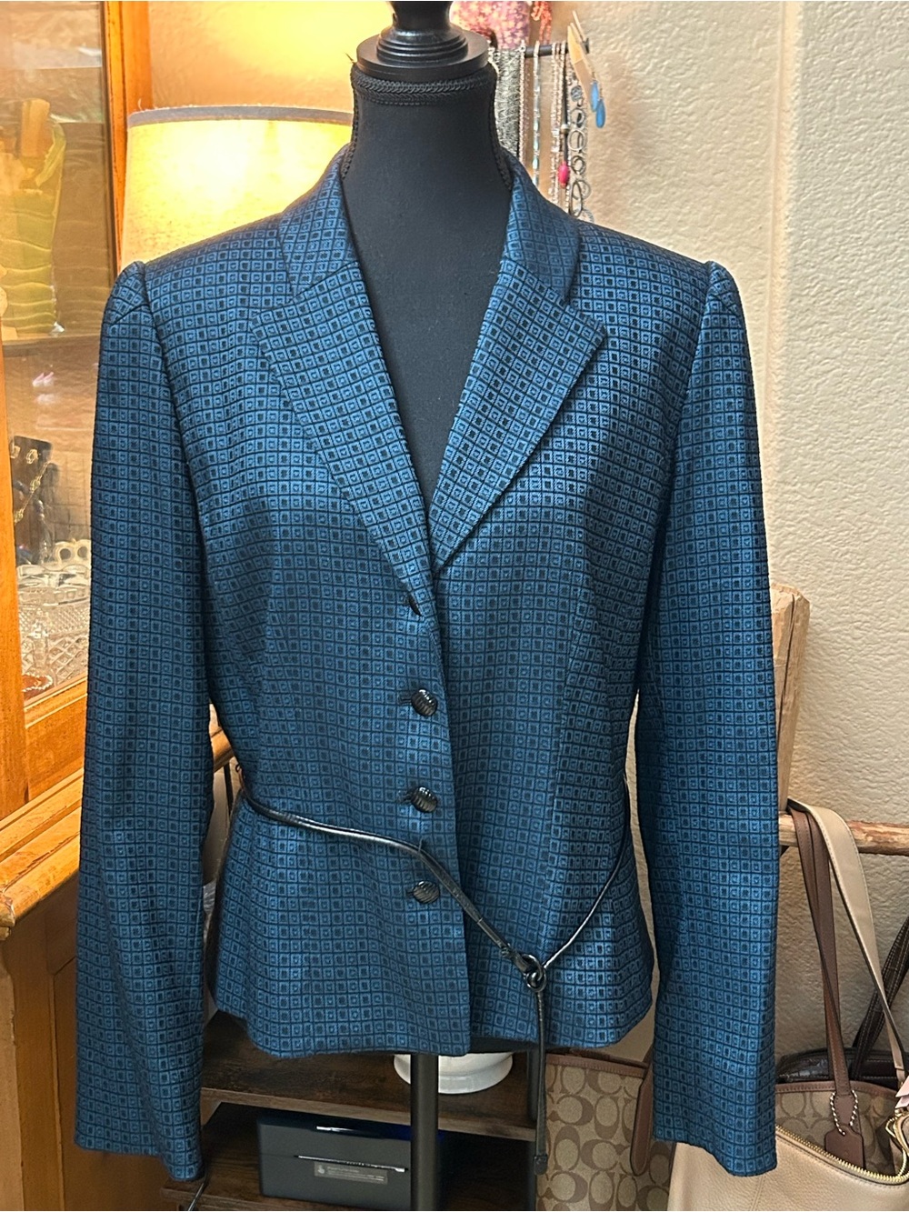 Tahari Teal Blue Geometric Patterned Women's Blazer